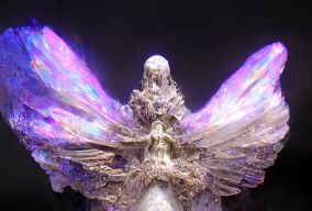 耶稣会蛋白石天使从彩虹般的烟雾中出现
