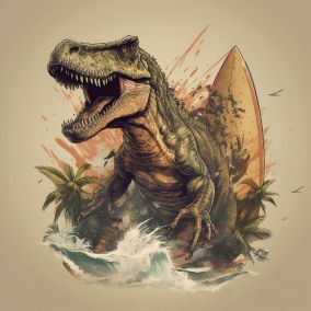 [V5] T-Rex咆哮并打破冲浪板T恤设计