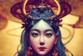 淡蓝色古代神话中美丽的女神雕塑