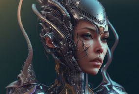 复杂的生物力学机械盔甲美丽的女性