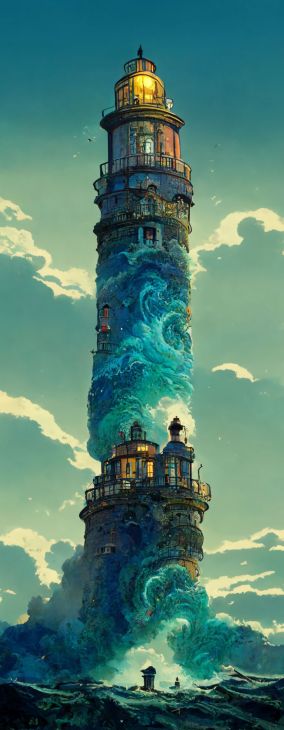 雄伟的灯塔从海上升起