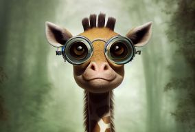 穿着蒸汽朋克眼镜巫师服的可爱长颈鹿