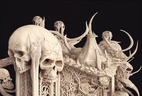 发光雕刻的象牙埃尔文城市和宫殿的头骨