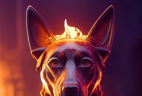 拟人化威严的消防犬骑士肖像