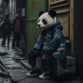 一只熊猫穿着炒作风格的巴黎世家街头服饰