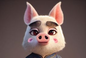 超可爱的拟人小猪穿着中国汉服