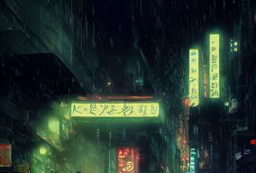 新东京夜晚的赛博朋克城市街道